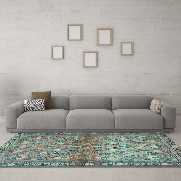 Machine Washable Persian Light Blue Traditional Rug in a Living Room, wshtr4717lblu