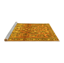 Sideview of Machine Washable Persian Yellow Traditional Rug, wshtr4717yw