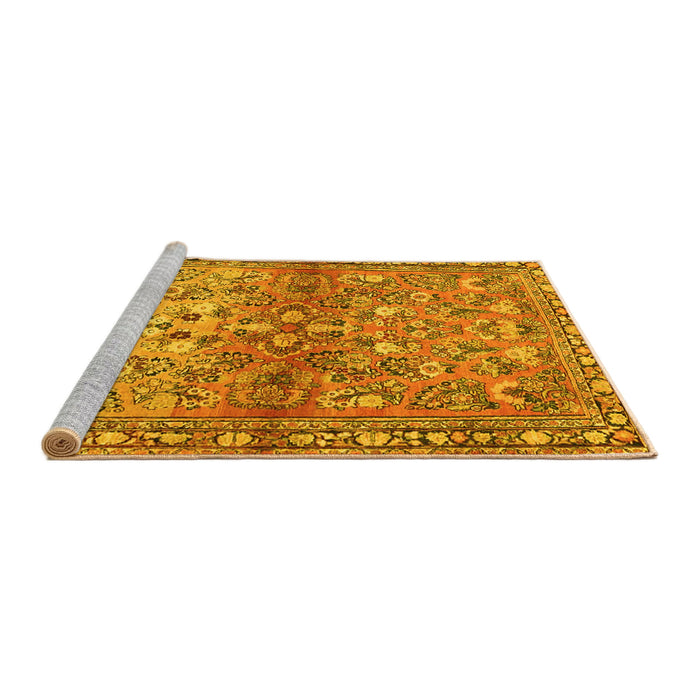 Sideview of Machine Washable Persian Yellow Traditional Rug, wshtr4717yw