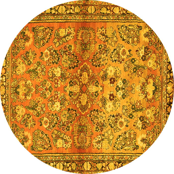 Round Machine Washable Persian Yellow Traditional Rug, wshtr4717yw