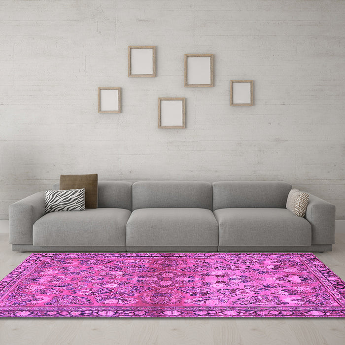Machine Washable Persian Purple Traditional Area Rugs in a Living Room, wshtr4717pur