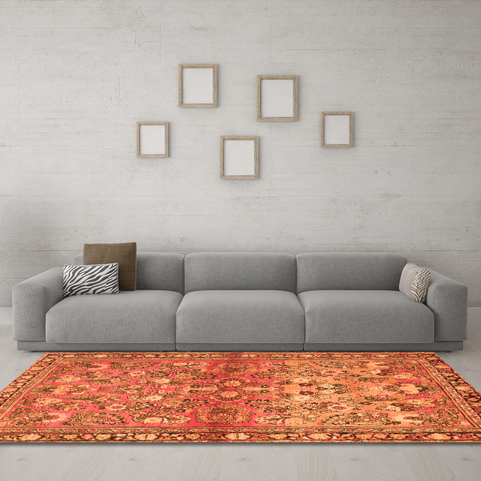 Machine Washable Persian Orange Traditional Area Rugs in a Living Room, wshtr4717org