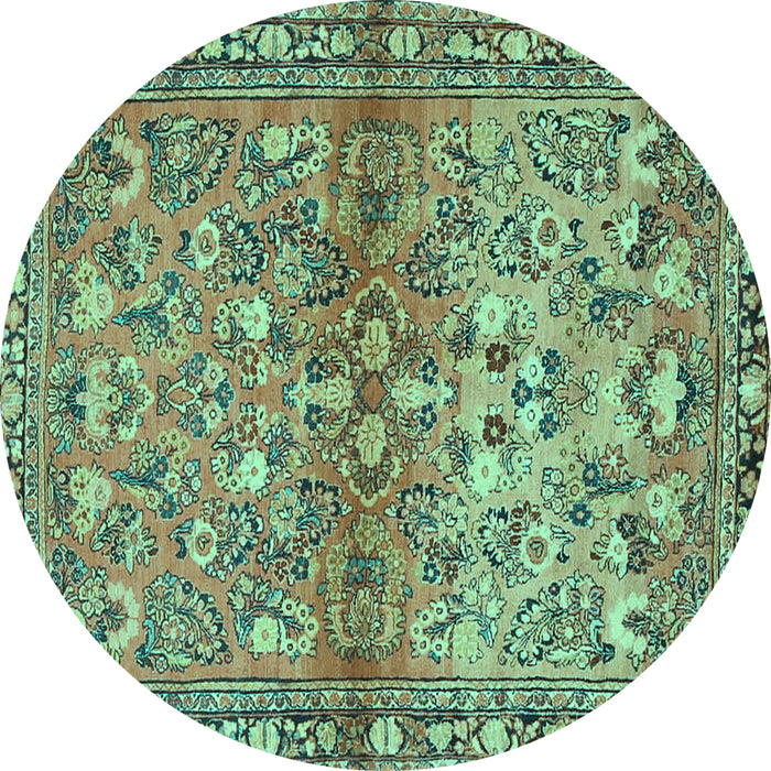 Round Machine Washable Persian Turquoise Traditional Area Rugs, wshtr4717turq