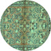 Round Machine Washable Persian Turquoise Traditional Area Rugs, wshtr4717turq