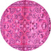 Round Machine Washable Persian Pink Traditional Rug, wshtr4717pnk