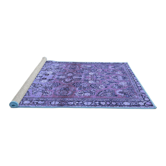 Sideview of Machine Washable Persian Blue Traditional Rug, wshtr4717blu