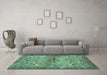 Machine Washable Persian Turquoise Traditional Area Rugs in a Living Room,, wshtr4718turq