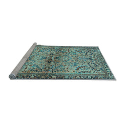 Sideview of Machine Washable Persian Light Blue Traditional Rug, wshtr4718lblu