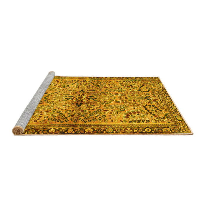 Sideview of Machine Washable Persian Yellow Traditional Rug, wshtr4718yw