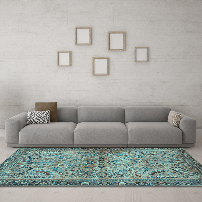 Machine Washable Persian Light Blue Traditional Rug in a Living Room, wshtr4718lblu