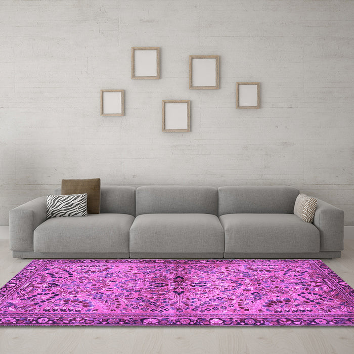 Machine Washable Persian Purple Traditional Area Rugs in a Living Room, wshtr4718pur