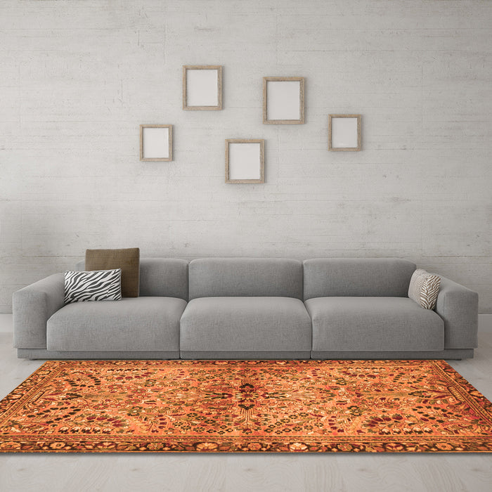 Machine Washable Persian Orange Traditional Area Rugs in a Living Room, wshtr4718org