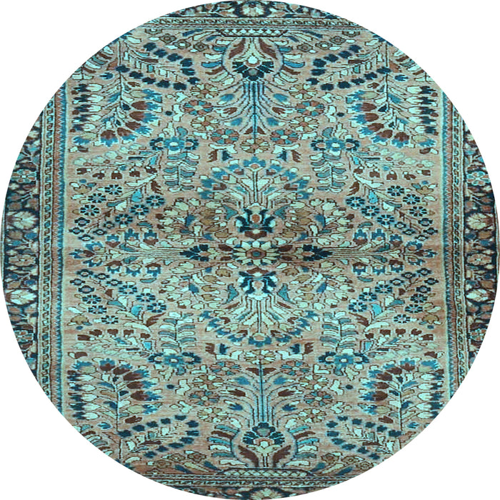 Round Machine Washable Persian Light Blue Traditional Rug, wshtr4718lblu