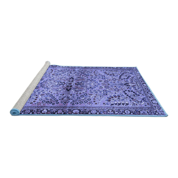 Sideview of Machine Washable Persian Blue Traditional Rug, wshtr4718blu