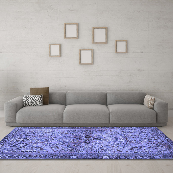 Machine Washable Persian Blue Traditional Rug in a Living Room, wshtr4718blu