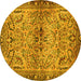 Round Machine Washable Persian Yellow Traditional Rug, wshtr4718yw