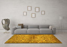 Machine Washable Persian Yellow Traditional Rug in a Living Room, wshtr4718yw