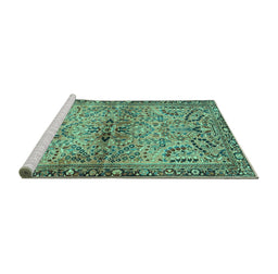 Sideview of Machine Washable Persian Turquoise Traditional Area Rugs, wshtr4718turq