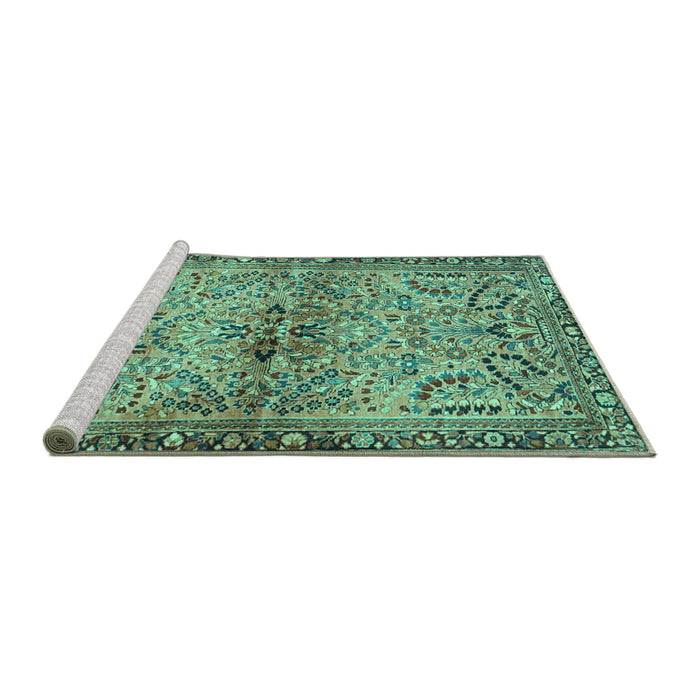 Sideview of Machine Washable Persian Turquoise Traditional Area Rugs, wshtr4718turq