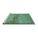 Sideview of Machine Washable Persian Turquoise Traditional Area Rugs, wshtr4718turq