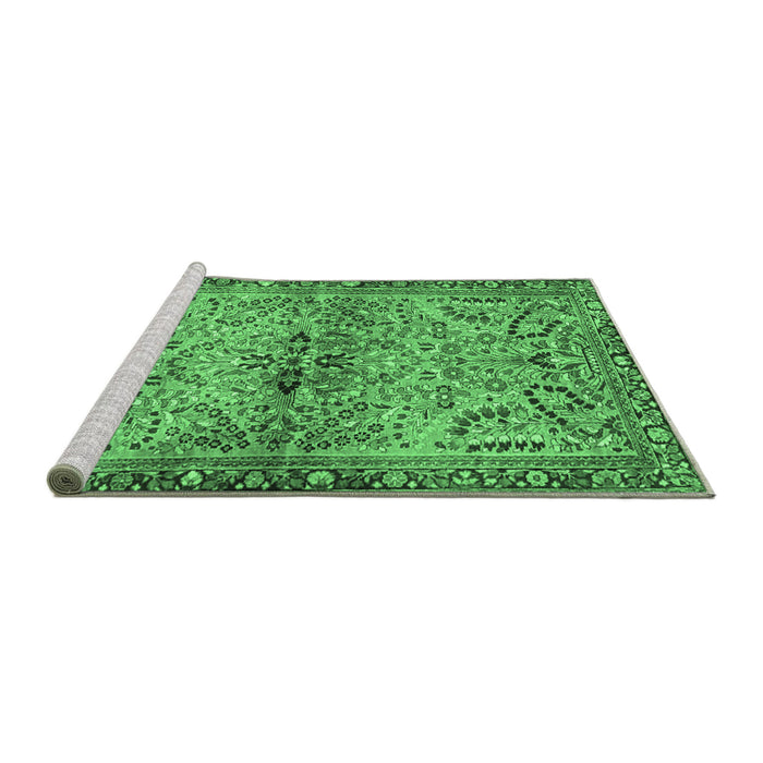 Sideview of Machine Washable Persian Emerald Green Traditional Area Rugs, wshtr4718emgrn