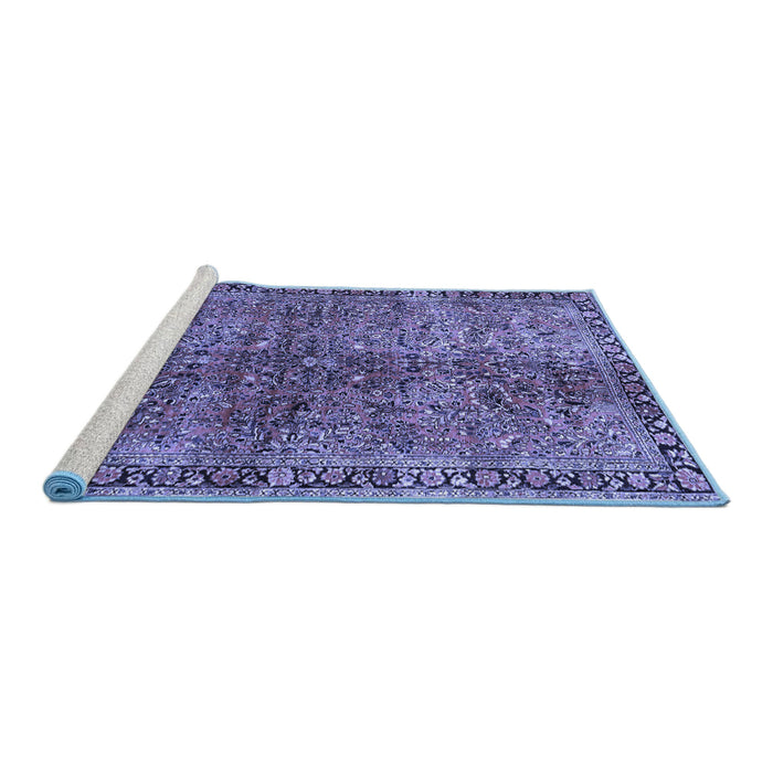 Sideview of Machine Washable Oriental Blue Traditional Rug, wshtr4719blu