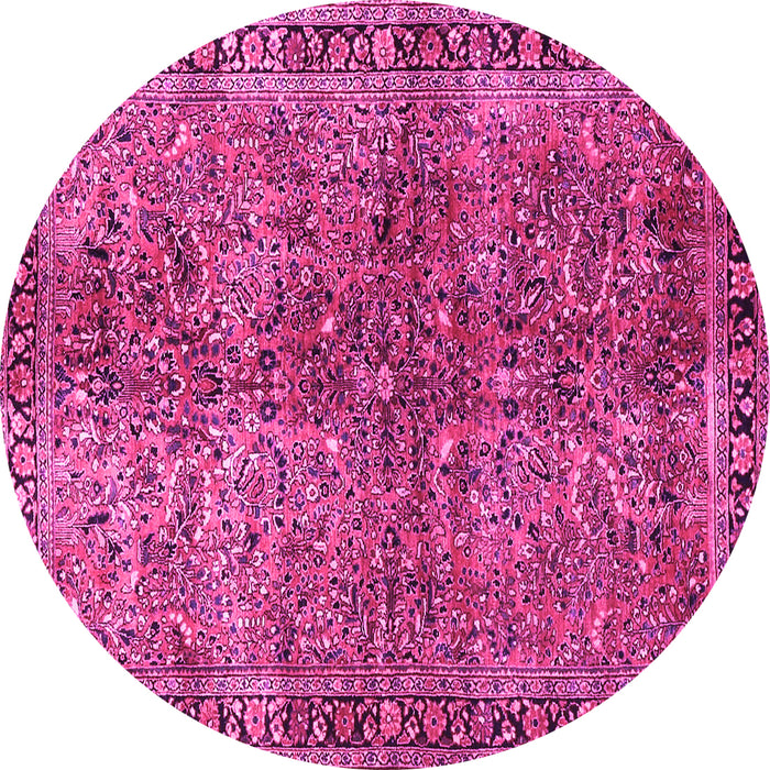 Round Oriental Pink Traditional Rug, tr4719pnk
