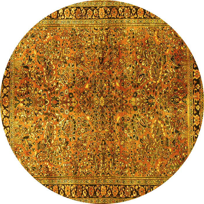 Round Oriental Yellow Traditional Rug, tr4719yw