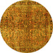 Round Oriental Yellow Traditional Rug, tr4719yw