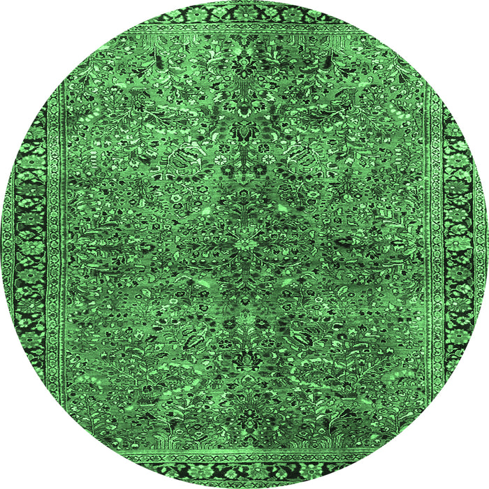 Round Oriental Emerald Green Traditional Rug, tr4719emgrn
