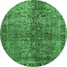 Round Oriental Emerald Green Traditional Rug, tr4719emgrn