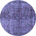 Round Machine Washable Oriental Blue Traditional Rug, wshtr4719blu