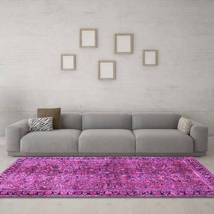 Machine Washable Oriental Purple Traditional Area Rugs in a Living Room, wshtr4719pur
