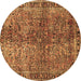 Round Machine Washable Oriental Brown Traditional Rug, wshtr4719brn