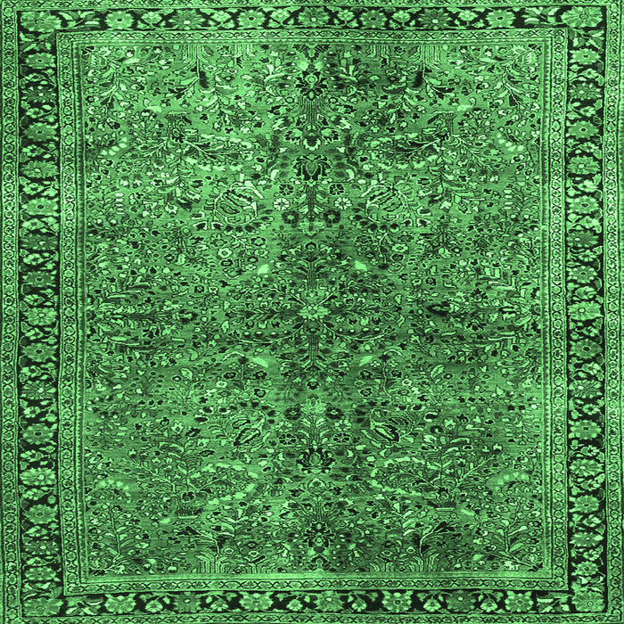 Square Machine Washable Oriental Emerald Green Traditional Area Rugs, wshtr4719emgrn