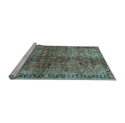 Sideview of Machine Washable Oriental Light Blue Traditional Rug, wshtr4719lblu