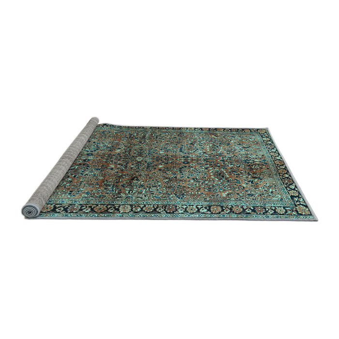 Sideview of Machine Washable Oriental Light Blue Traditional Rug, wshtr4719lblu