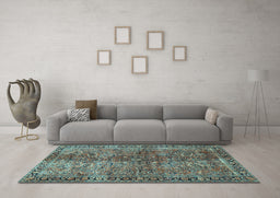 Machine Washable Oriental Light Blue Traditional Rug in a Living Room, wshtr4719lblu