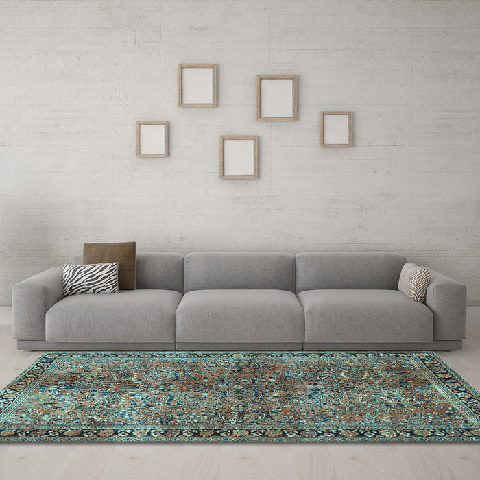 Machine Washable Oriental Light Blue Traditional Rug in a Living Room, wshtr4719lblu