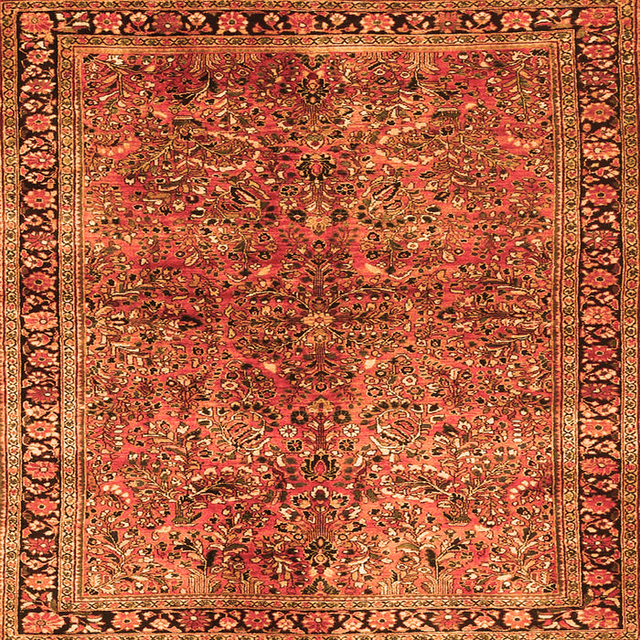 Round Machine Washable Oriental Orange Traditional Area Rugs, wshtr4719org
