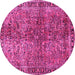 Round Machine Washable Oriental Pink Traditional Rug, wshtr4719pnk