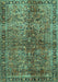 Machine Washable Oriental Turquoise Traditional Area Rugs, wshtr4719turq