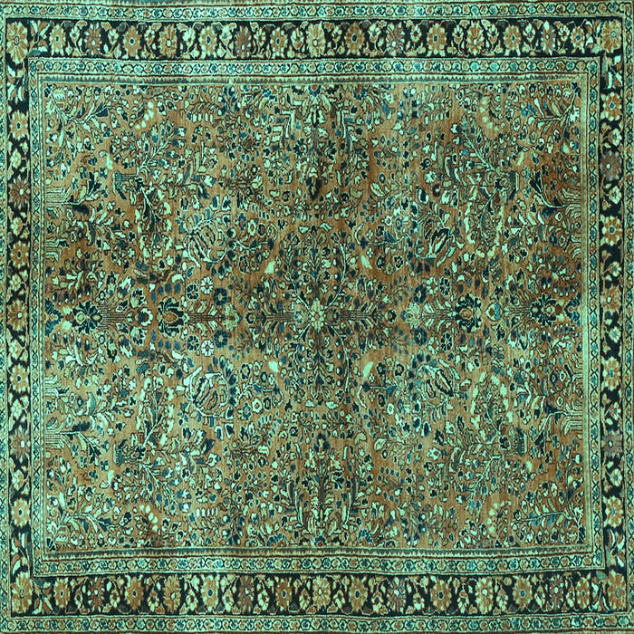 Square Oriental Turquoise Traditional Rug, tr4719turq