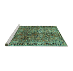 Sideview of Machine Washable Oriental Turquoise Traditional Area Rugs, wshtr4719turq