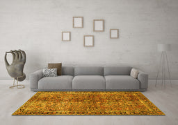 Machine Washable Oriental Yellow Traditional Rug in a Living Room, wshtr4719yw