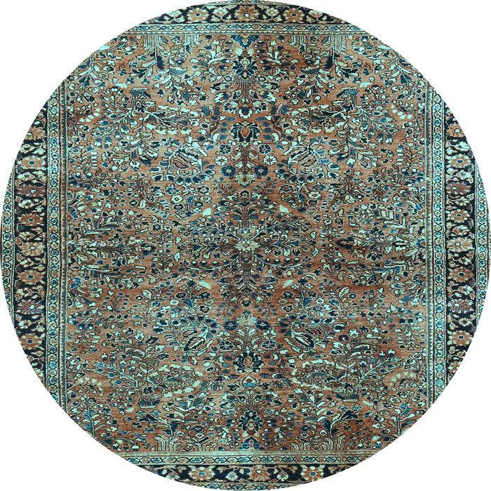 Round Oriental Light Blue Traditional Rug, tr4719lblu