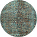 Round Oriental Light Blue Traditional Rug, tr4719lblu