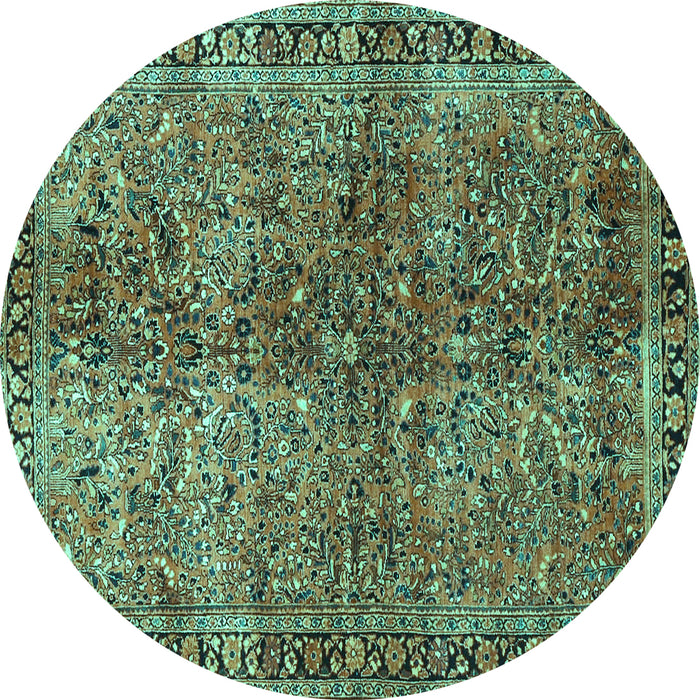 Round Oriental Turquoise Traditional Rug, tr4719turq