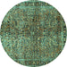 Round Oriental Turquoise Traditional Rug, tr4719turq