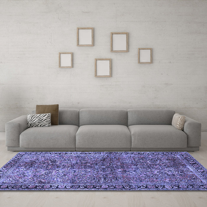 Machine Washable Oriental Blue Traditional Rug in a Living Room, wshtr4719blu